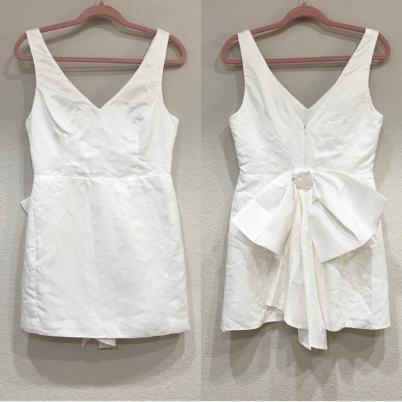 Size L Lulus Charming Celebration White‎ Taffeta Bow Mini Dress - Picture 3 of 10